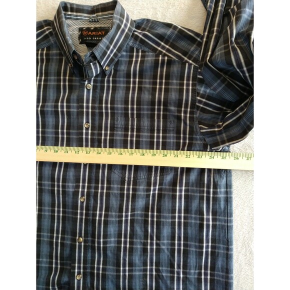 Ariat Pro Series Button Down Western Shirt Men's Size XL Vented Blue Black Plaid - Picture 5 of 10